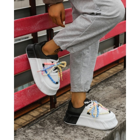 Sneakersy Damskie MoonBeads Stylowe Buty na Platformie z Koralikami Białe/Czarne
